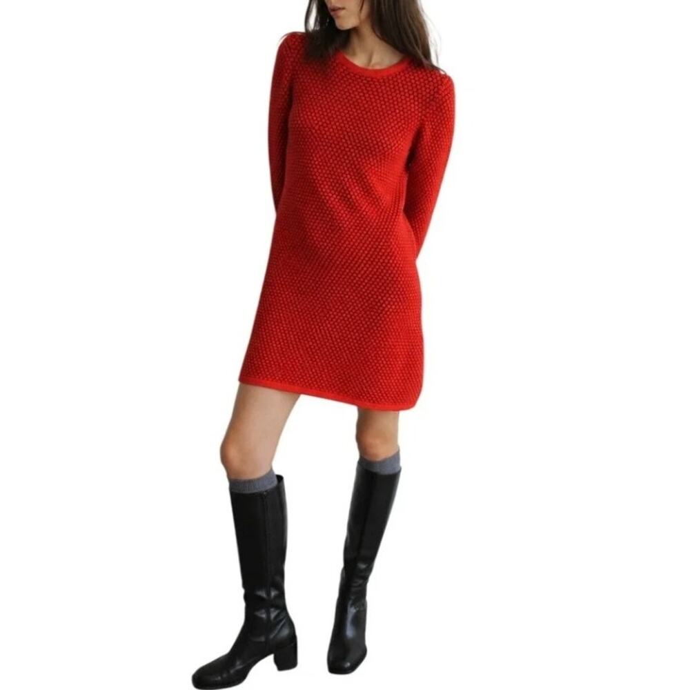 COS Honeycomb Textured Knit Sweater Dress Orange Red Size Medium